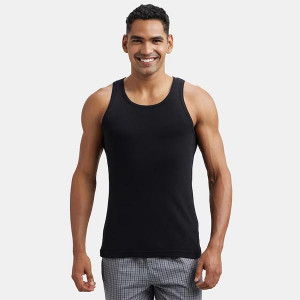 Men Cotton Rib Round Neck Sleeveless Easy Tuck Vest